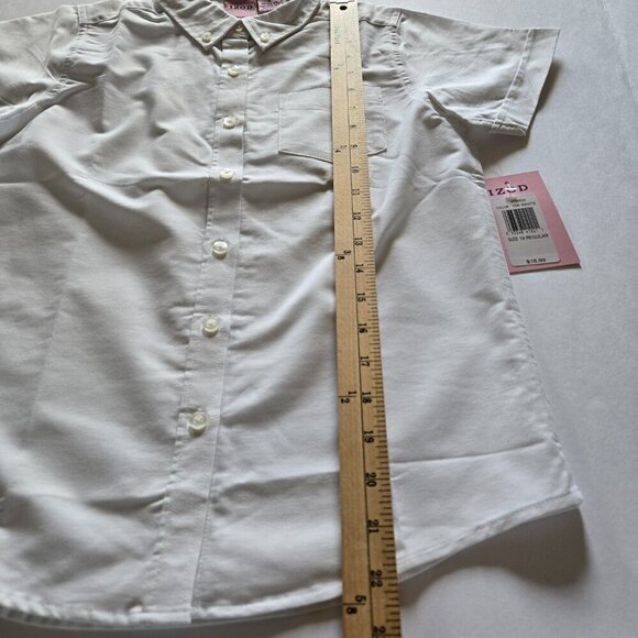 Izod Girls Oxford Button Collar White Uniform Pocket Short Sleeve Shirt Sz 16 - Picture 3 of 8